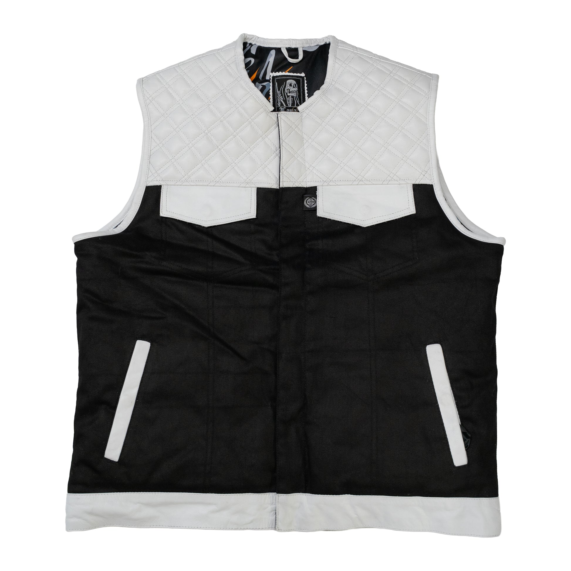 (FINAL SALE) White Leather Denim Vests - Double Diamond Cut - Shredhills