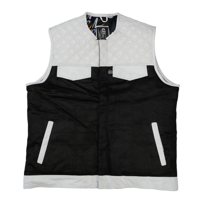 (FINAL SALE) White Leather Denim Vests - Double Diamond Cut - Shredhills