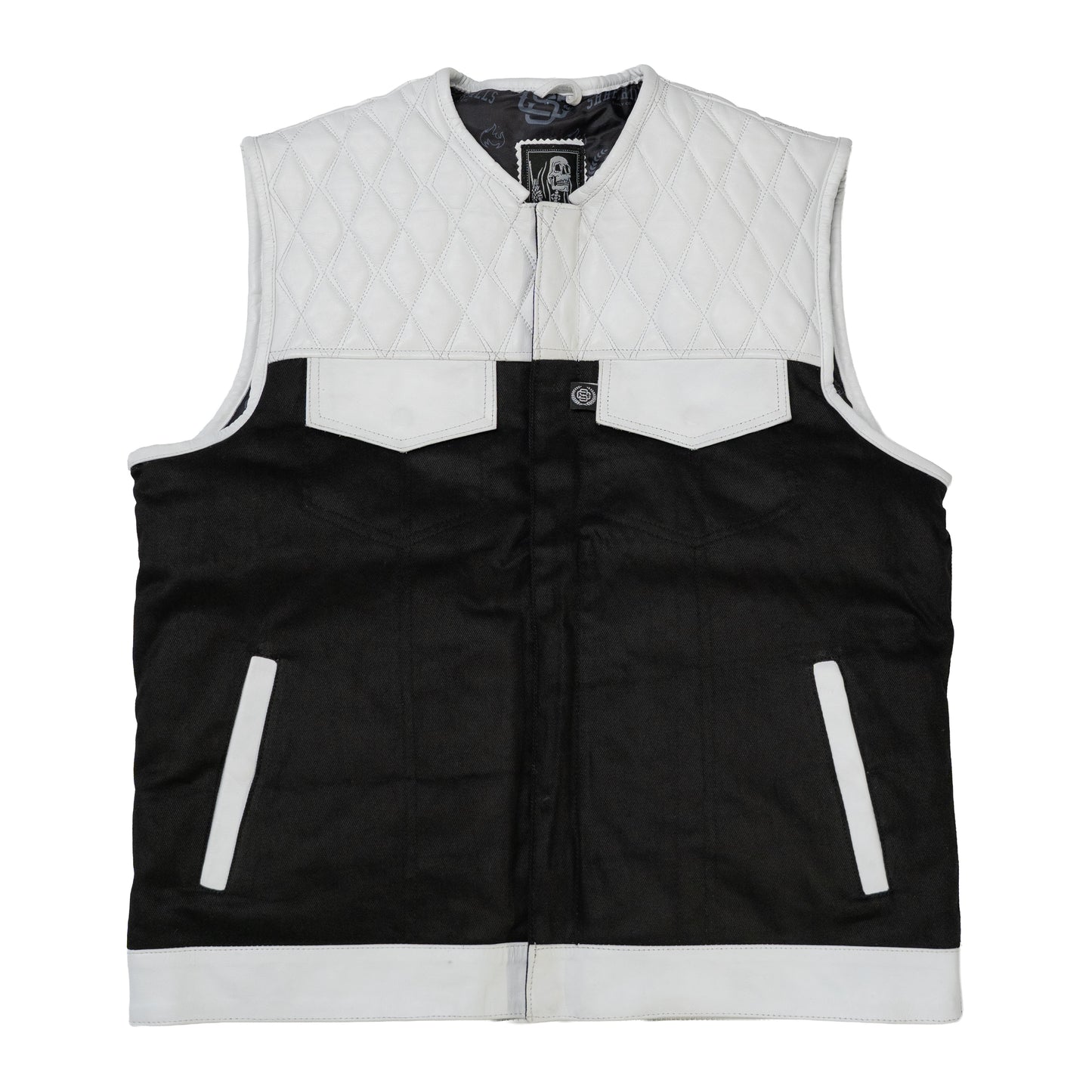 (FINAL SALE) White Leather Denim Vests - Single Diamond Cut - Shredhills