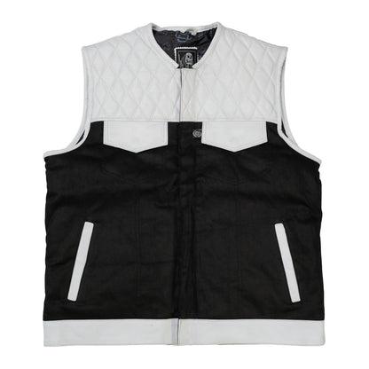 (FINAL SALE) White Leather Denim Vests - Single Diamond Cut - Shredhills