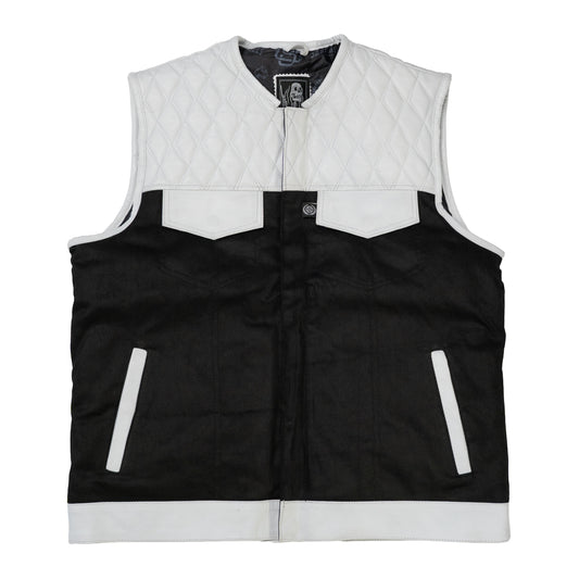 (FINAL SALE) White Leather Denim Vests - Single Diamond Cut - Shredhills