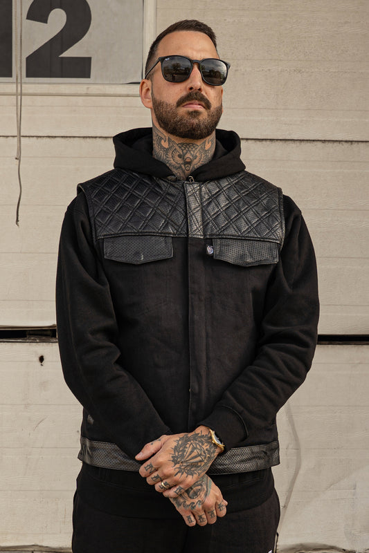 Killa Black Perfored Leather - Motorcycle Vests - Shredhills