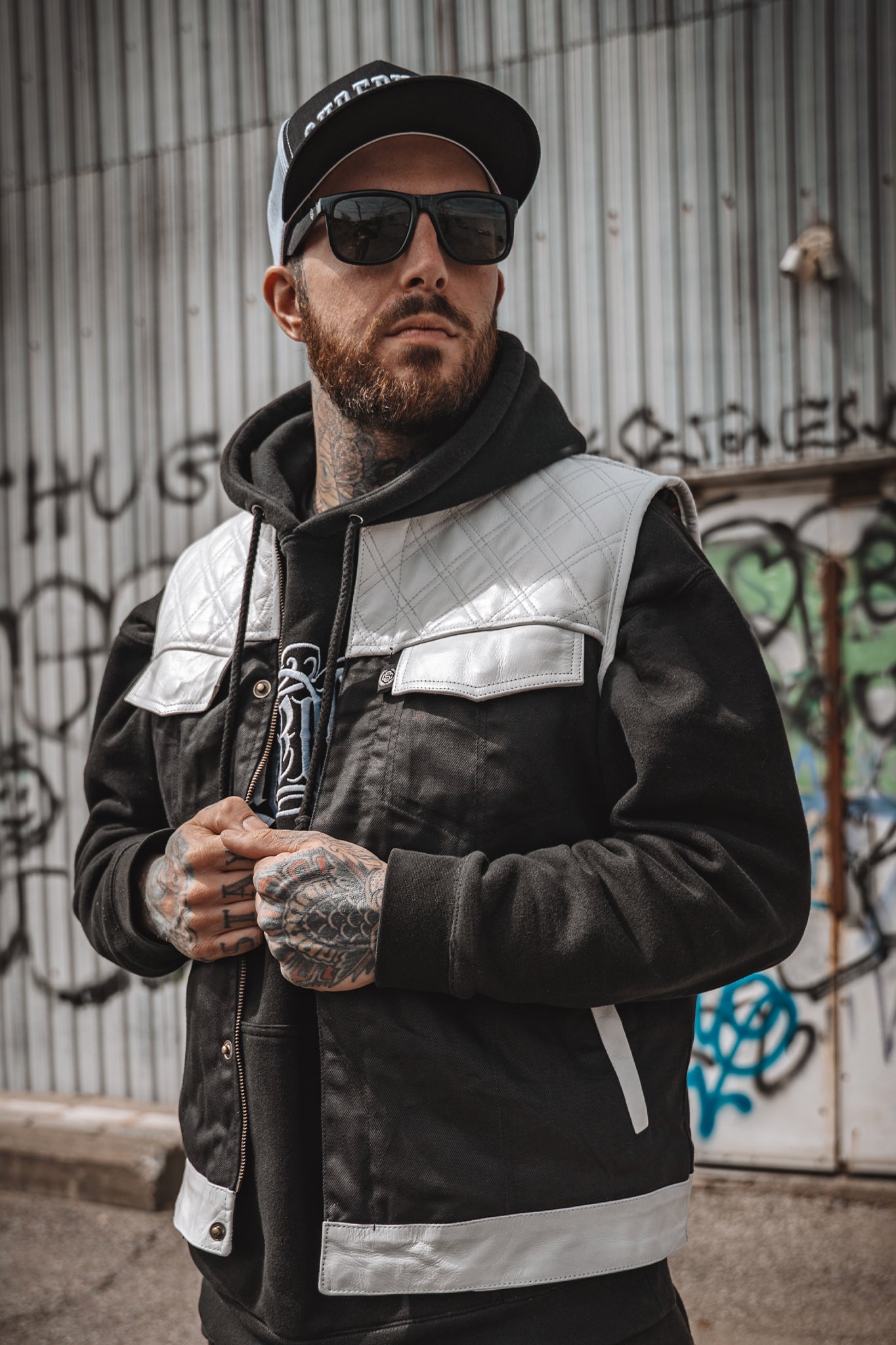 Killa White Leather - Motorcycle Vests - Shredhills